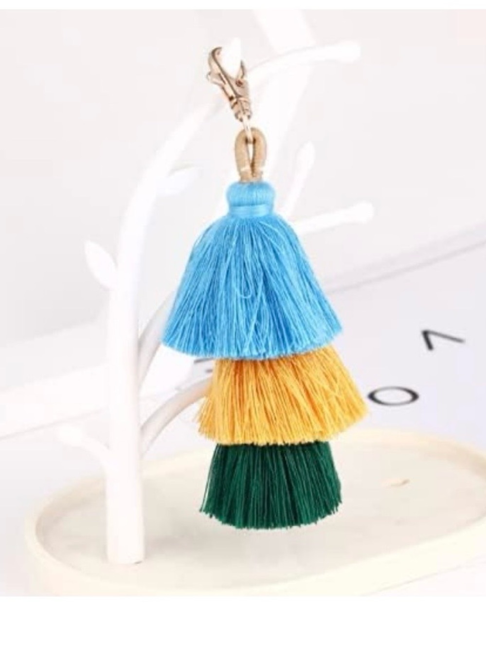 Three-Tier Tassel Keychain -‎ Blue, Yellow, Green